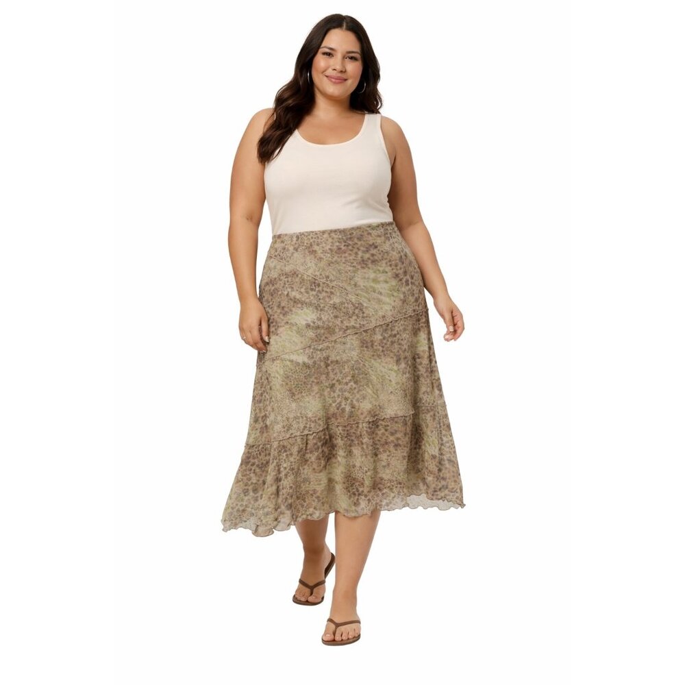 🌿 NWOT See You Monday Boho Tiered Midi Skirt XL Taupe Olive 🌿